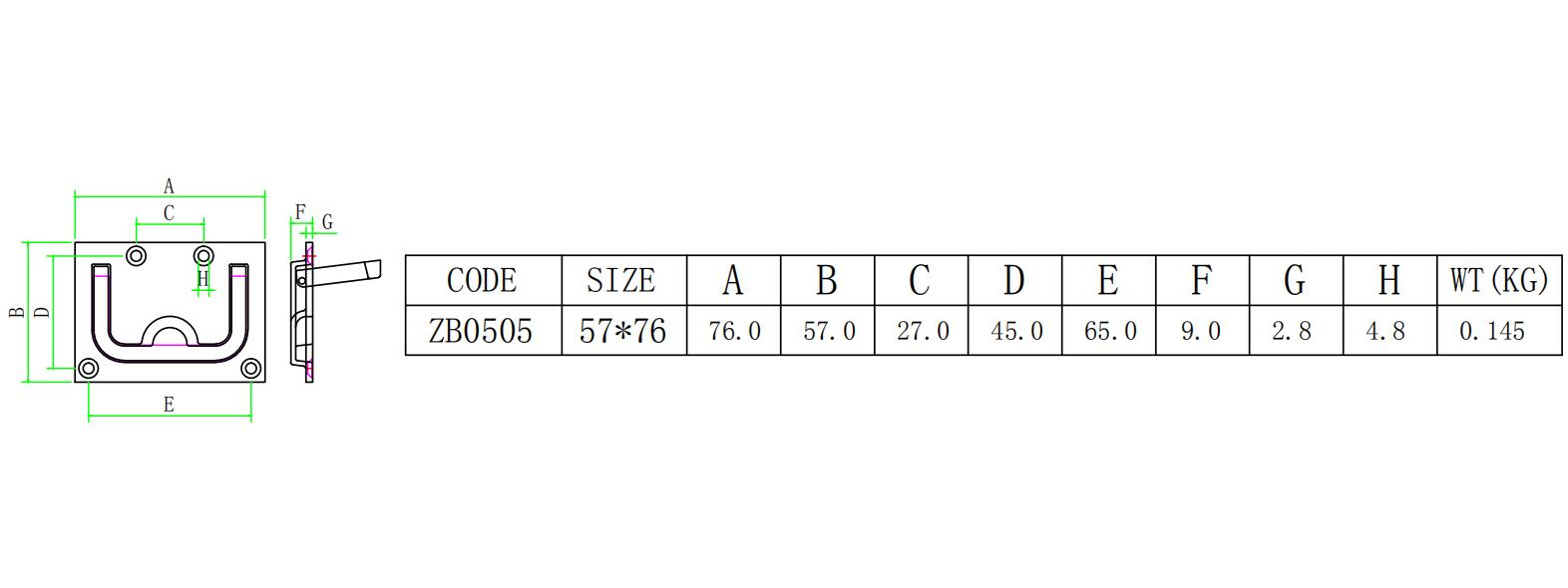 ZB0505 ​​505地板扣-尺寸图ZB0505 ​​505