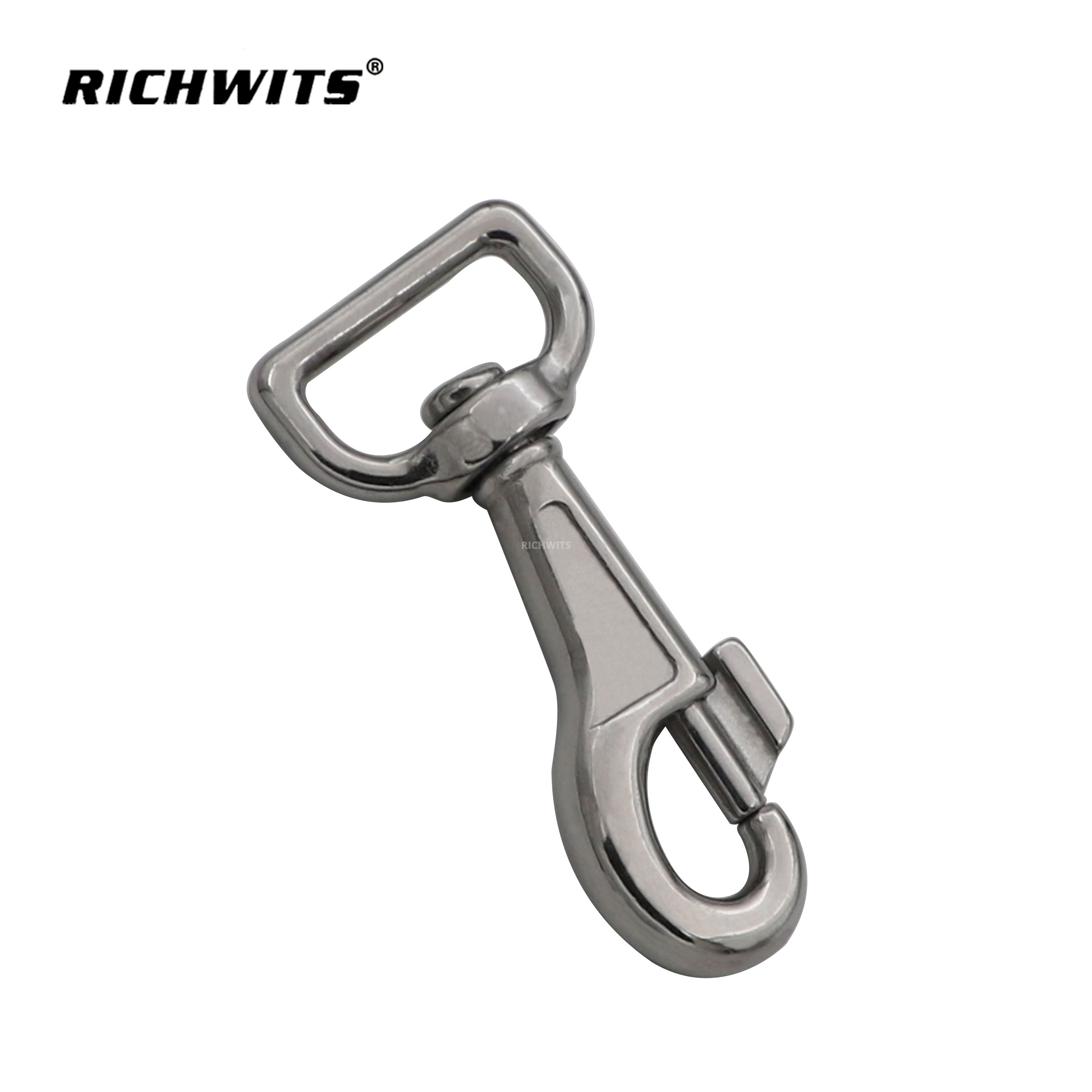 Gancho de presión de anillo cuadrado de acero inoxidable 304 a precio de fábrica, clip de perro giratorio para correa de mascota