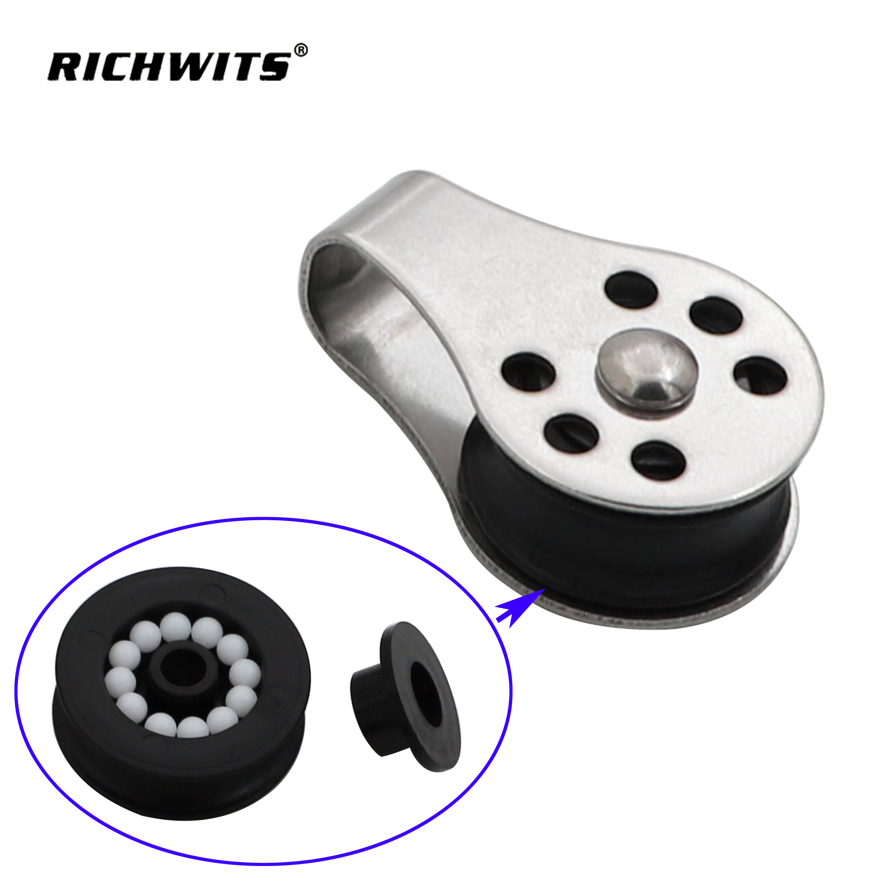 Hardware de aparejo de nailon de acero inoxidable con rodamientos de bolas, polea única para cuerda
