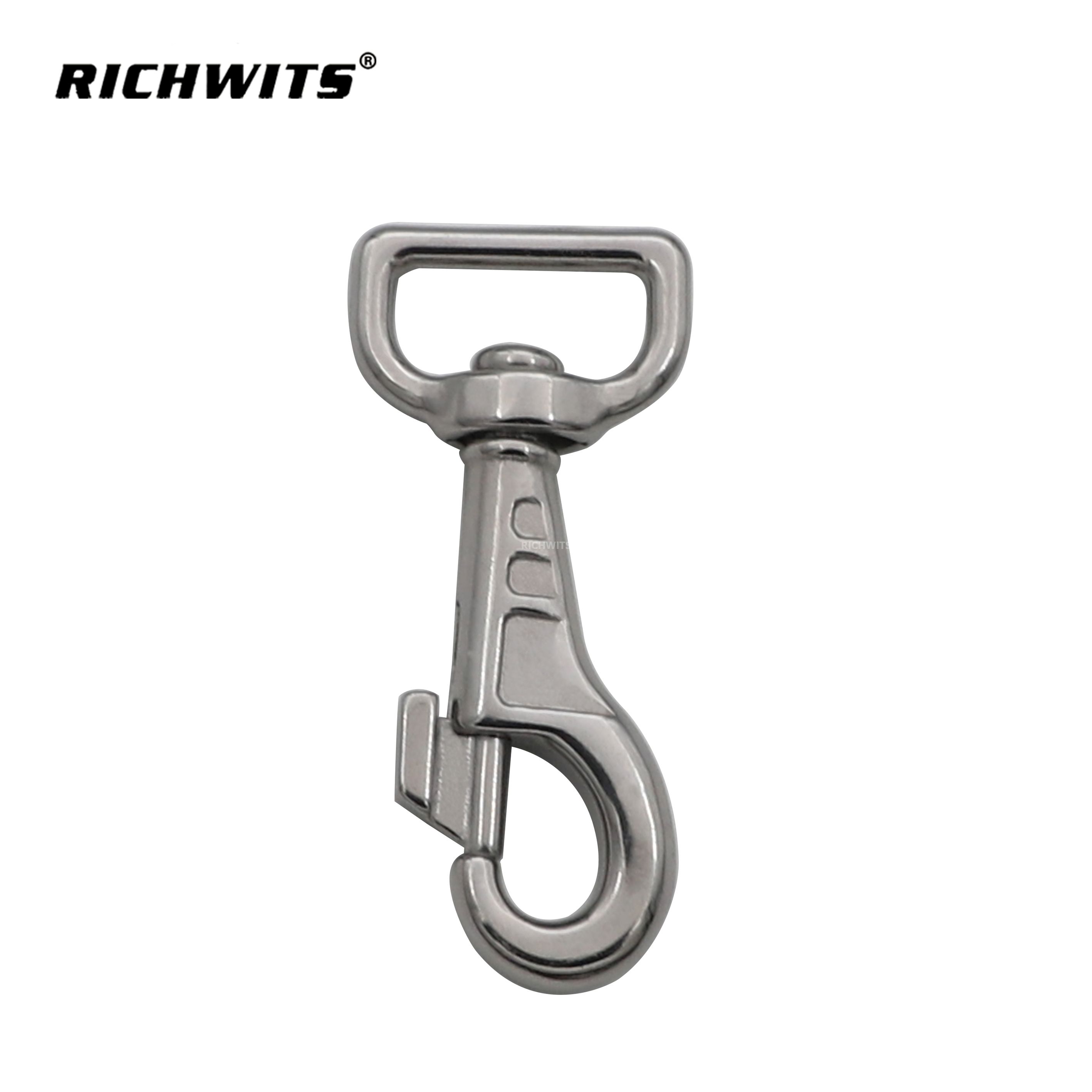 Gancho de presión de anillo cuadrado de acero inoxidable 304 a precio de fábrica, clip de perro giratorio para correa de mascota