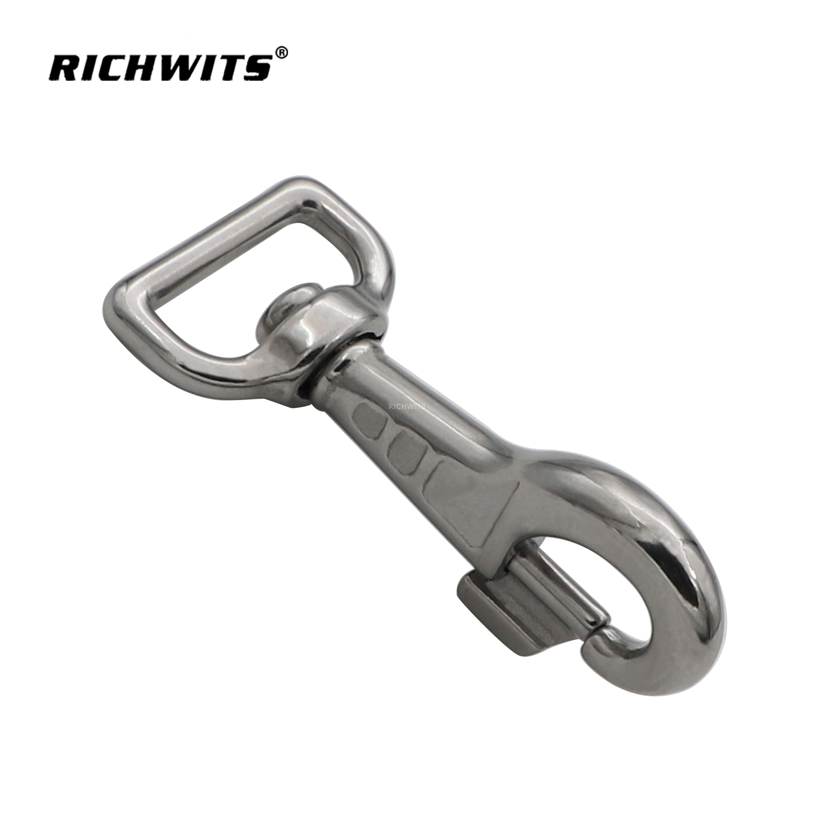 Gancho de presión de anillo cuadrado de acero inoxidable 304 a precio de fábrica, clip de perro giratorio para correa de mascota